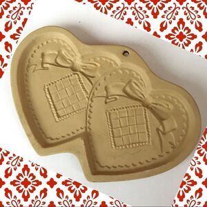 1980’s Brown Bag Cookie Art Stoneware Double Heart Bakeware Mold